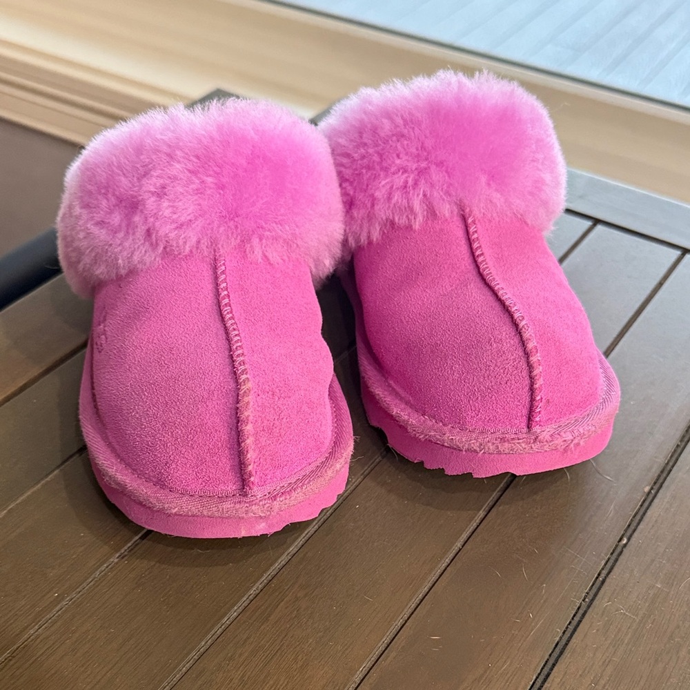 UGG Pink Fluffy Kids Slippers